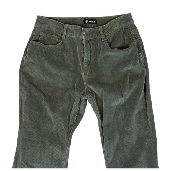 Flamingo Women’s Size L mid rise green corduroy boho flare leg pants 3624 - Picture 3 of 8